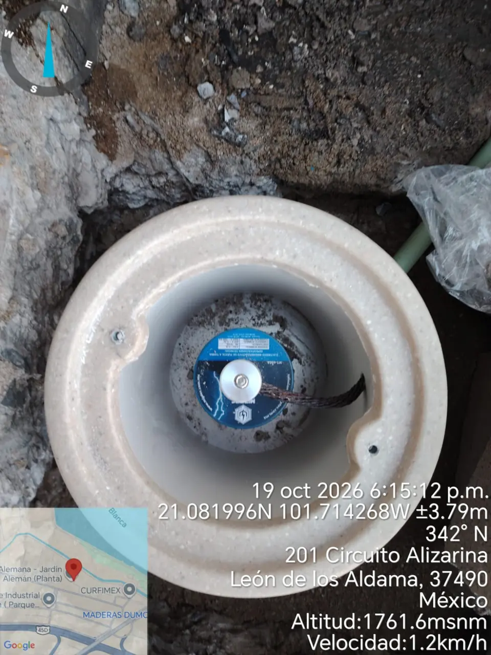 Registro con el electrodo MT-600A orientado al norte geomagnético