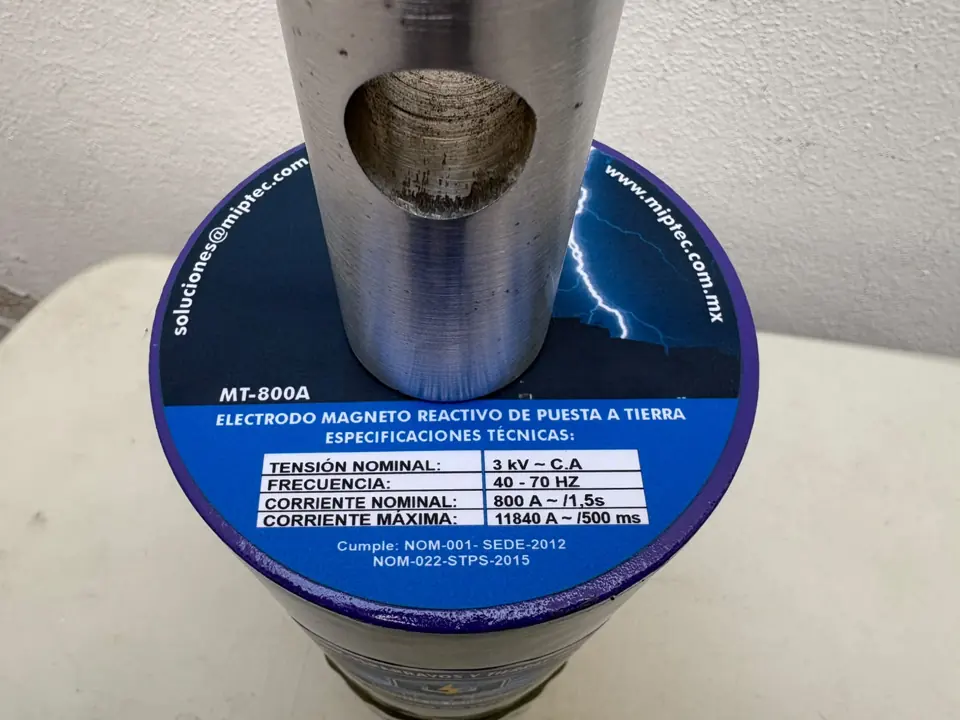 Etiqueta de especificaciones del electrodo MT-800A: 800 A nominal