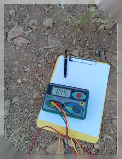 Medición con telurómetro: 0.44 Ω en la tierra del pararrayos
